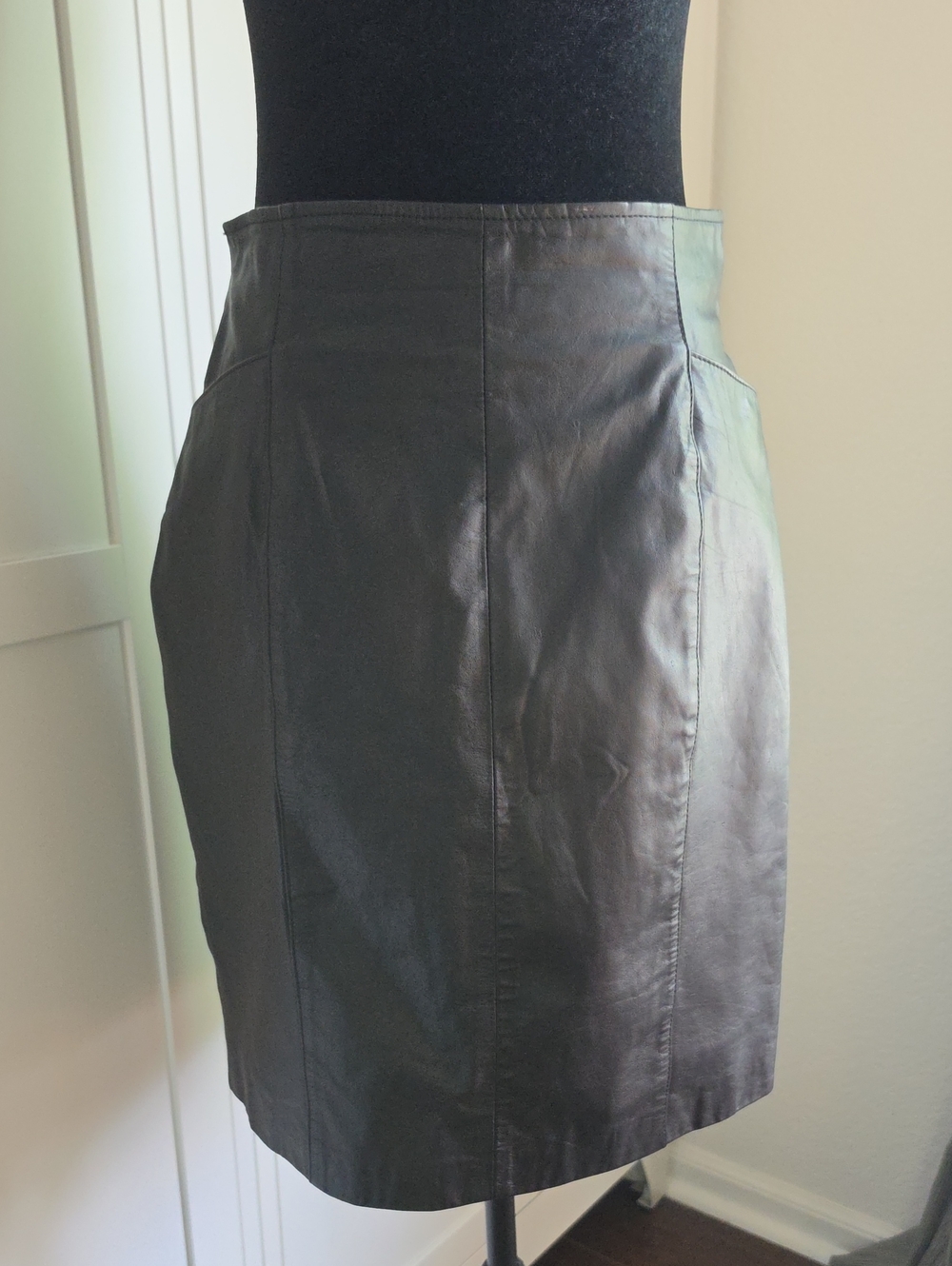 Vintage Wilsons Leather Black Leather Pencil Skirt with Panel Seams